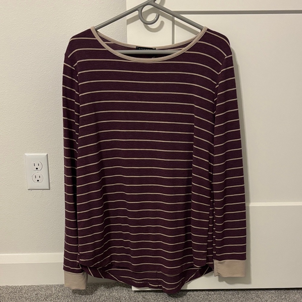 Staccato Burgundy Striped Long Sleeve Tee with Cream Trim